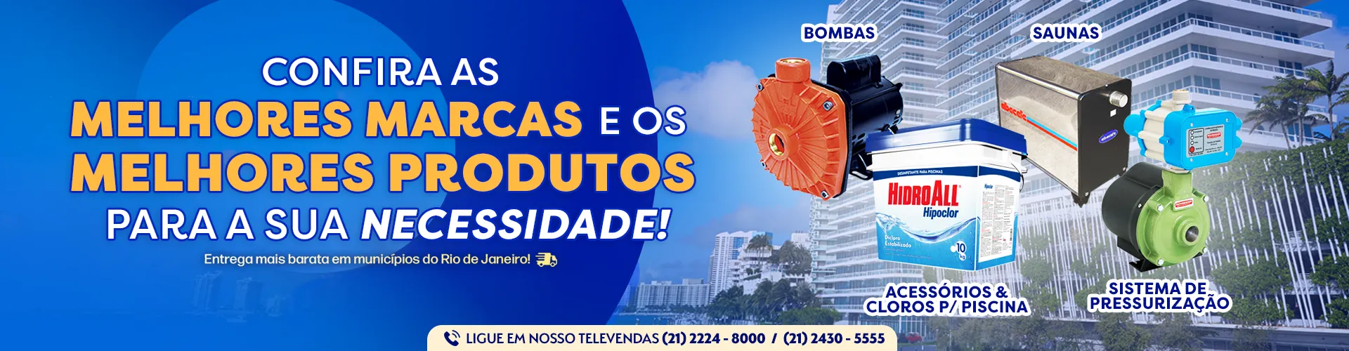 Bombas e Motores para todos os espaços - prédios em miniatura na imagem